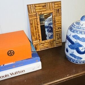 Vintage MCM Split Bamboo Framed Retangular Wall or Table Mirror 10 X 14 Inches